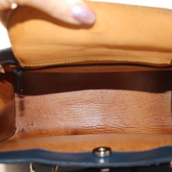 Vintage Dooney & Bourke Navy Leather Bamboo Handle Satchel Crossbody